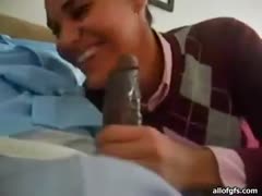 Chubby ebon engulfing large knob and swallowing the cum